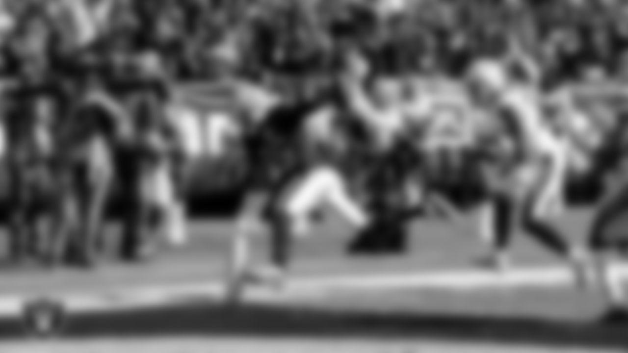 The Raiders during the regular season home game against the Los Angeles Chargers at Oakland-Alameda County Coliseum, Sunday, October 15, 2017, in Oakland, Calif.