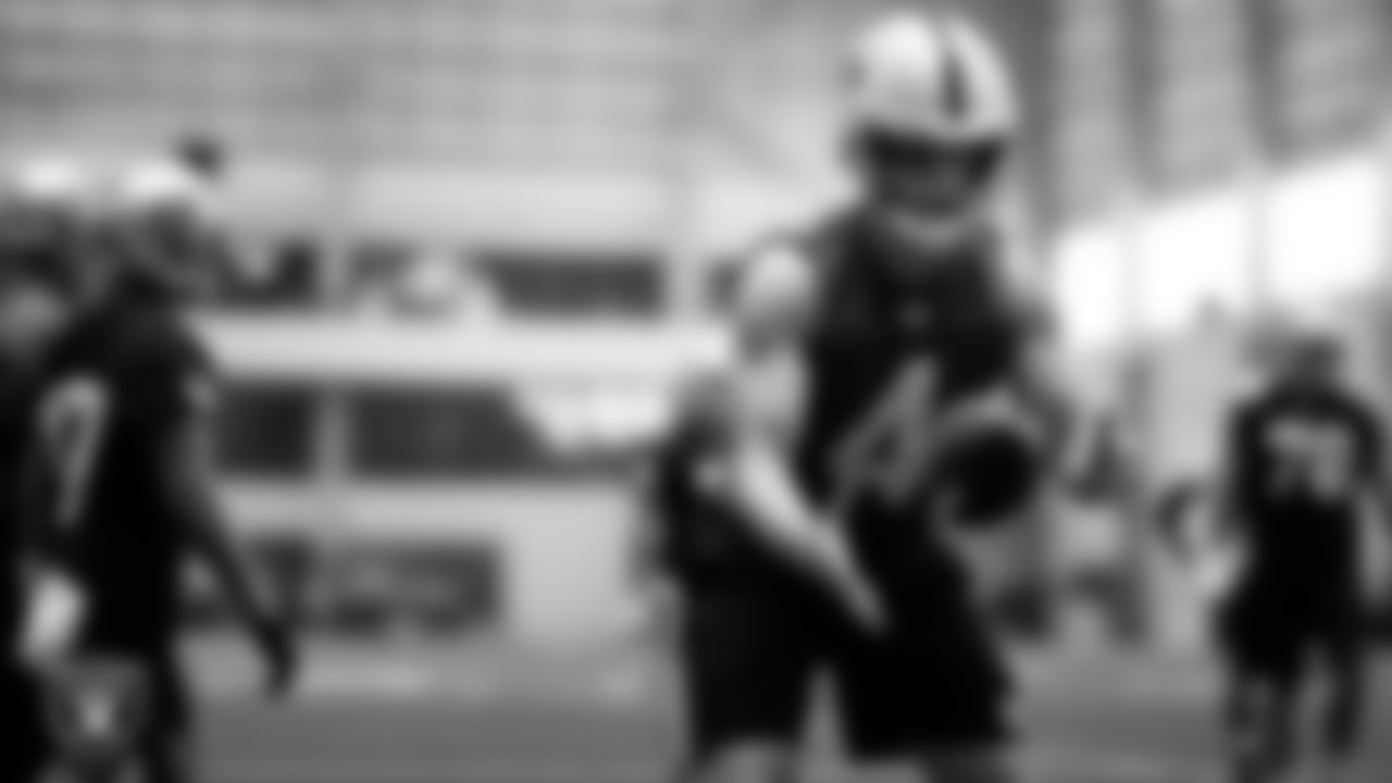 Las Vegas Raiders quarterback Derek Carr (4) during practice at Intermountain Healthcare Performance Center.