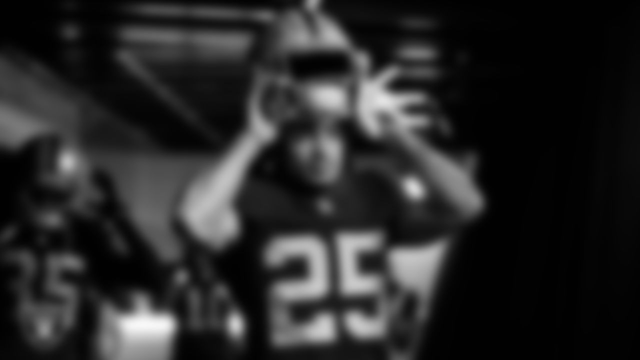 Las Vegas Raiders safety Tre'von Moehrig (25) walks down the tunnel before the regular season home game against the Washington Football Team.
