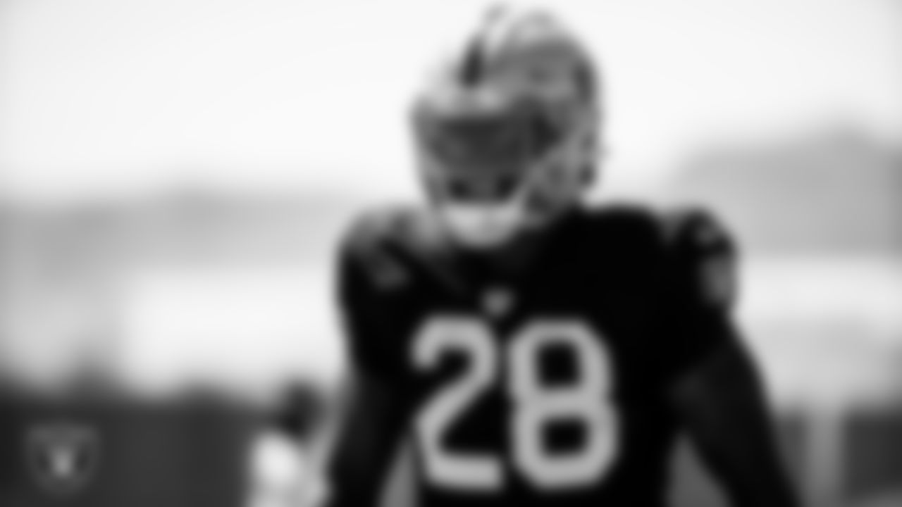 Las Vegas Raiders running back Josh Jacobs (28) during practice.