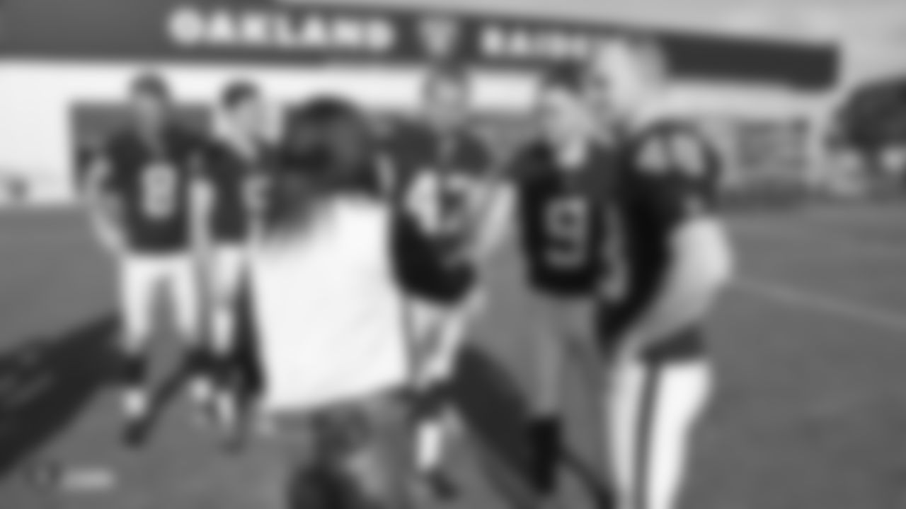 Savanna Sutton and her family from the Make-A-Wish Foundation visit the Oakland Raiders Practice Facility in Alameda, California, to get a tour of the facility, watch the team practice, meet the players, and have lunch with her favorite players, wide receiver Jordy Nelson and tight end Jared Cook, Saturday, October 27, 2018.