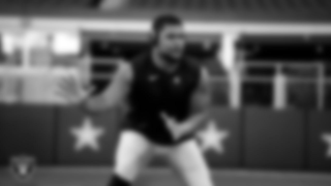 Las Vegas Raiders guard Netane Muti (54) warming up before the preseason away game against the Dallas Cowboys at AT&T Stadium.