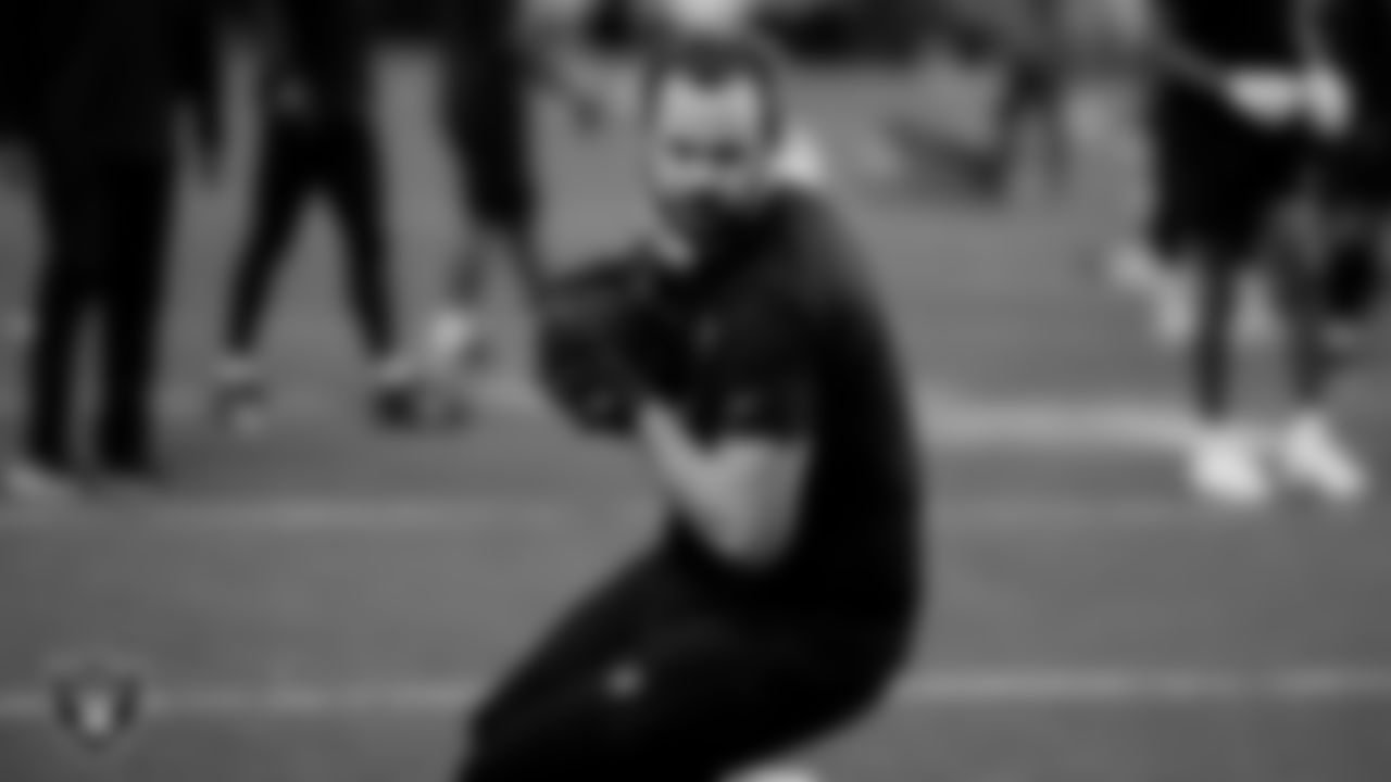 Las Vegas Raiders wide receiver Hunter Renfrow (13) warming up before the regular season home game against the Los Angeles Chargers.