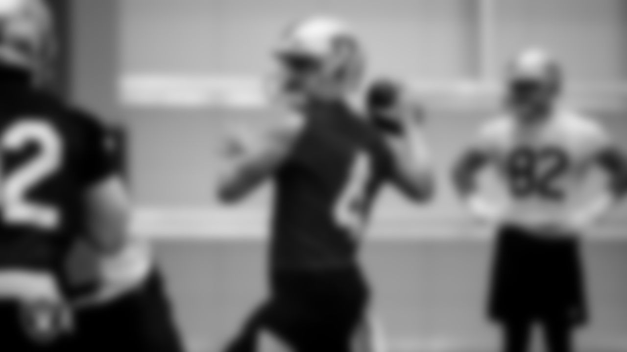 Las Vegas Raiders quarterback Derek Carr (4) during practice.