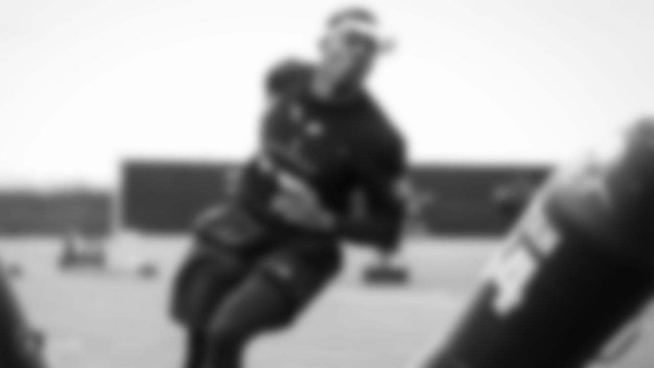 Raiders defensive end Arden Key (99) at a workout during phase two of the offseason program at the Raiders Practice Facility in Alameda, Calif.