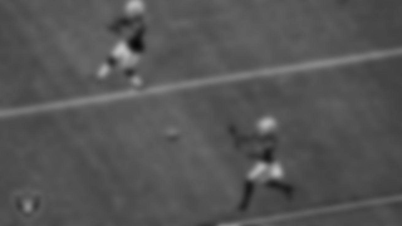 The Raiders warm up before the regular season game against the Indianapolis Colts at Allegiant Stadium.