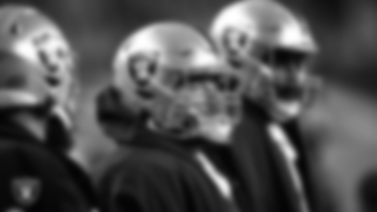 Las Vegas Raiders offensive lineman Andre James (68) on the sidelines during the Las Vegas Raiders regular season away game against the Denver Broncos.