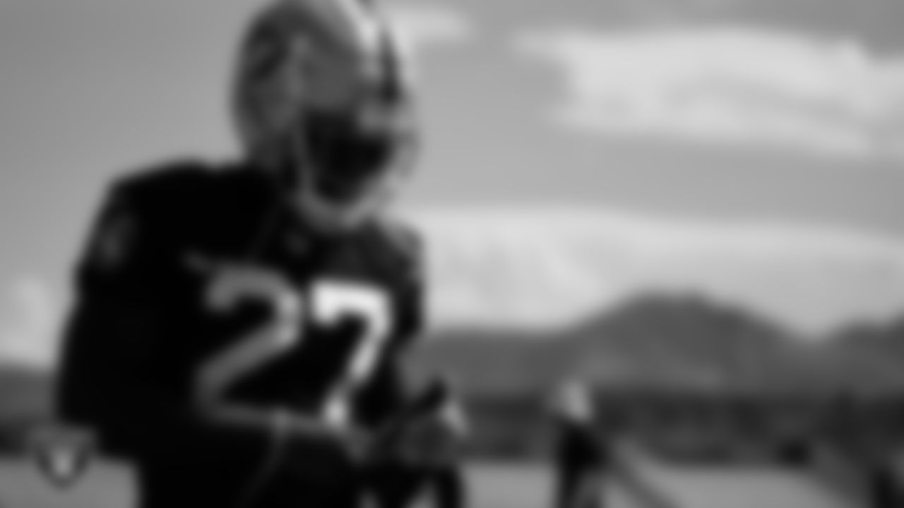 Las Vegas Raiders cornerback Sam Webb (27) during practice at Intermountain Healthcare Performance Center.