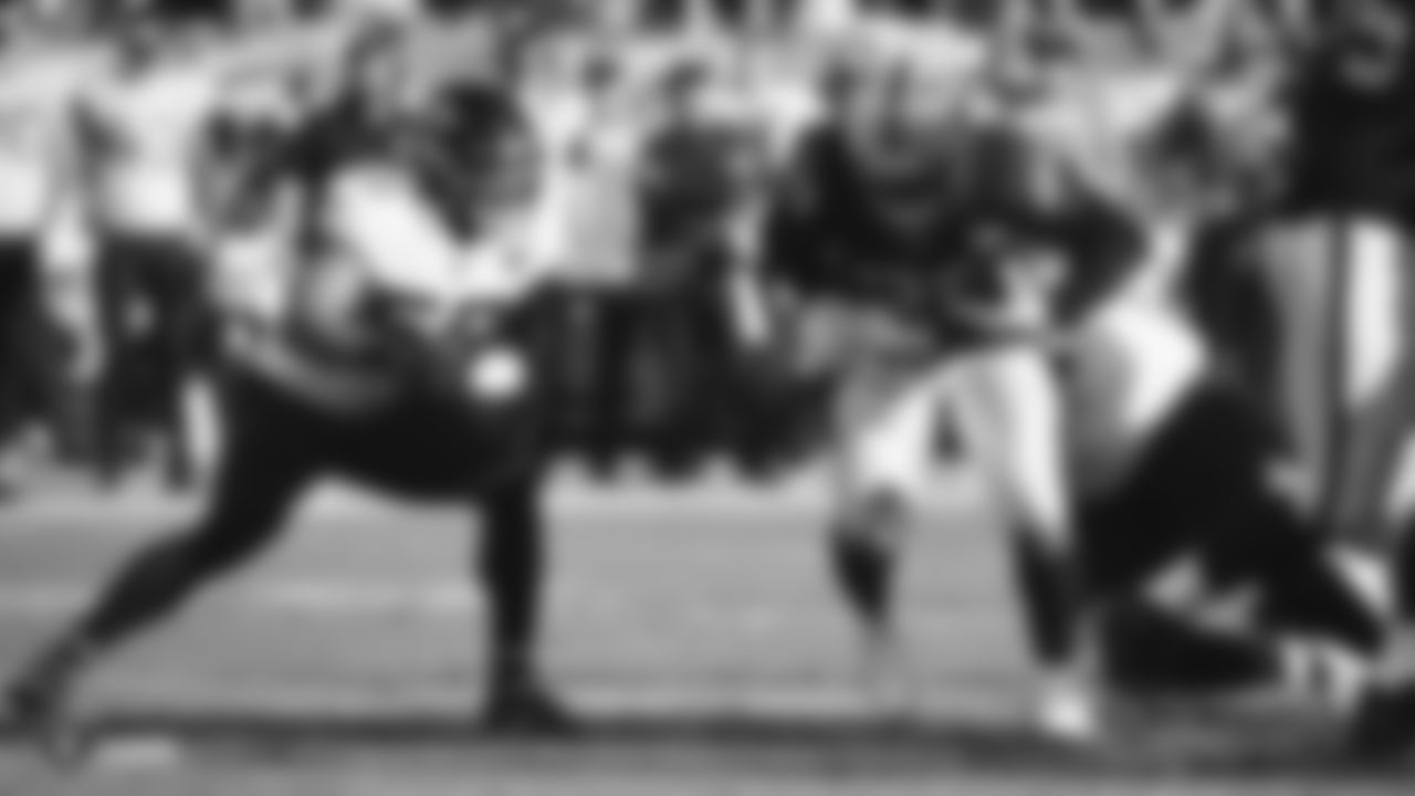 The Raiders during the regular season game against the Jacksonville Jaguars at the Oakland-Alameda County Coliseum.
