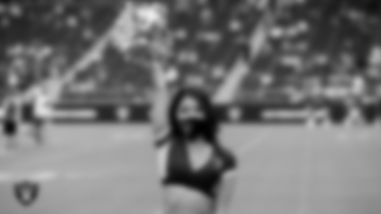 Raiderette Katsura on the field for practice at 2021 Training Camp.