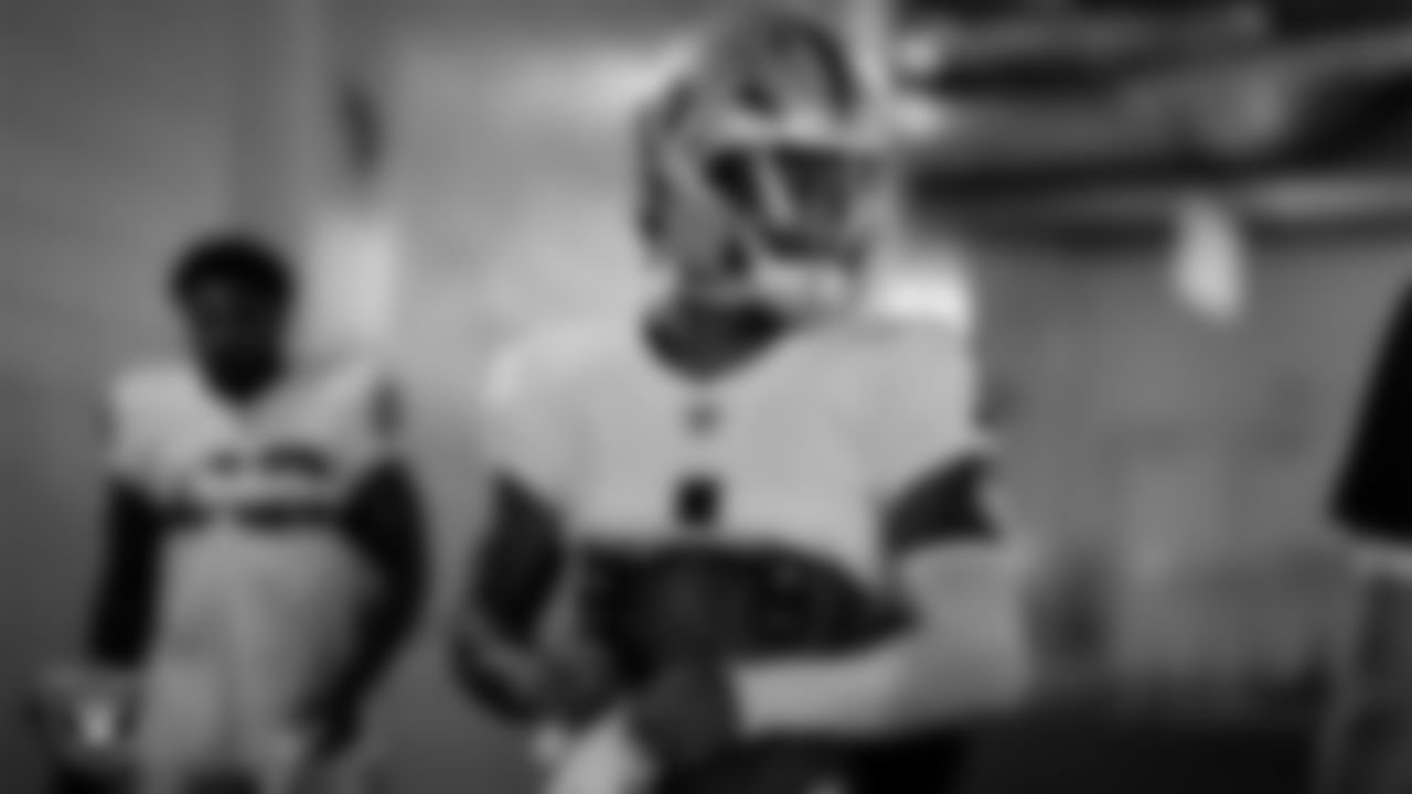 Las Vegas Raiders wide receiver Tyron Johnson (1) walks down the tunnel before the regular season away game against the Tennessee Titans at Nissan Stadium.