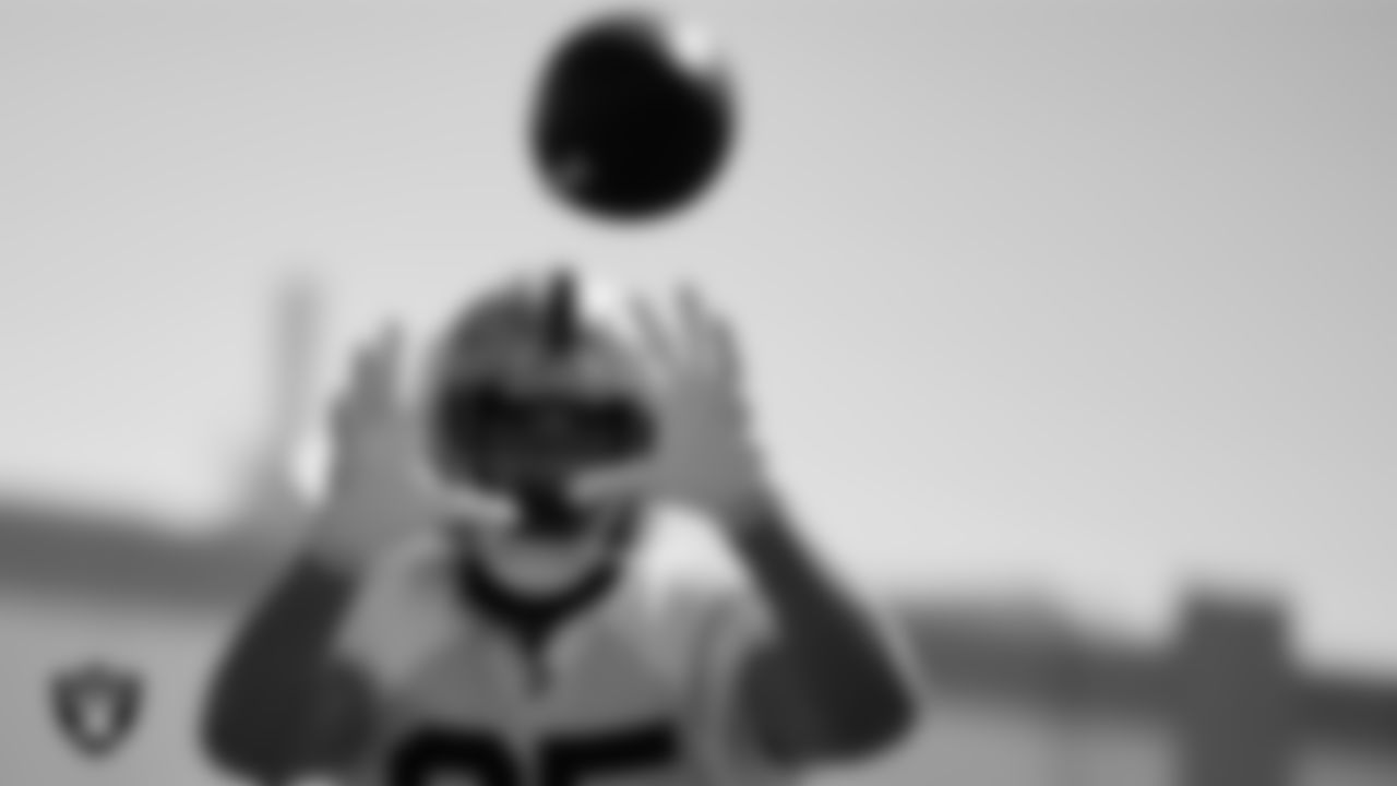 Las Vegas Raiders tight end Cole Fotheringham (85) during practice at Intermountain Healthcare Performance Center.