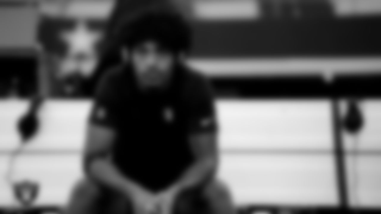 Las Vegas Raiders safety Isaiah Pola-Mao (20) on the bench before the preseason away game against the Dallas Cowboys at AT&T Stadium.