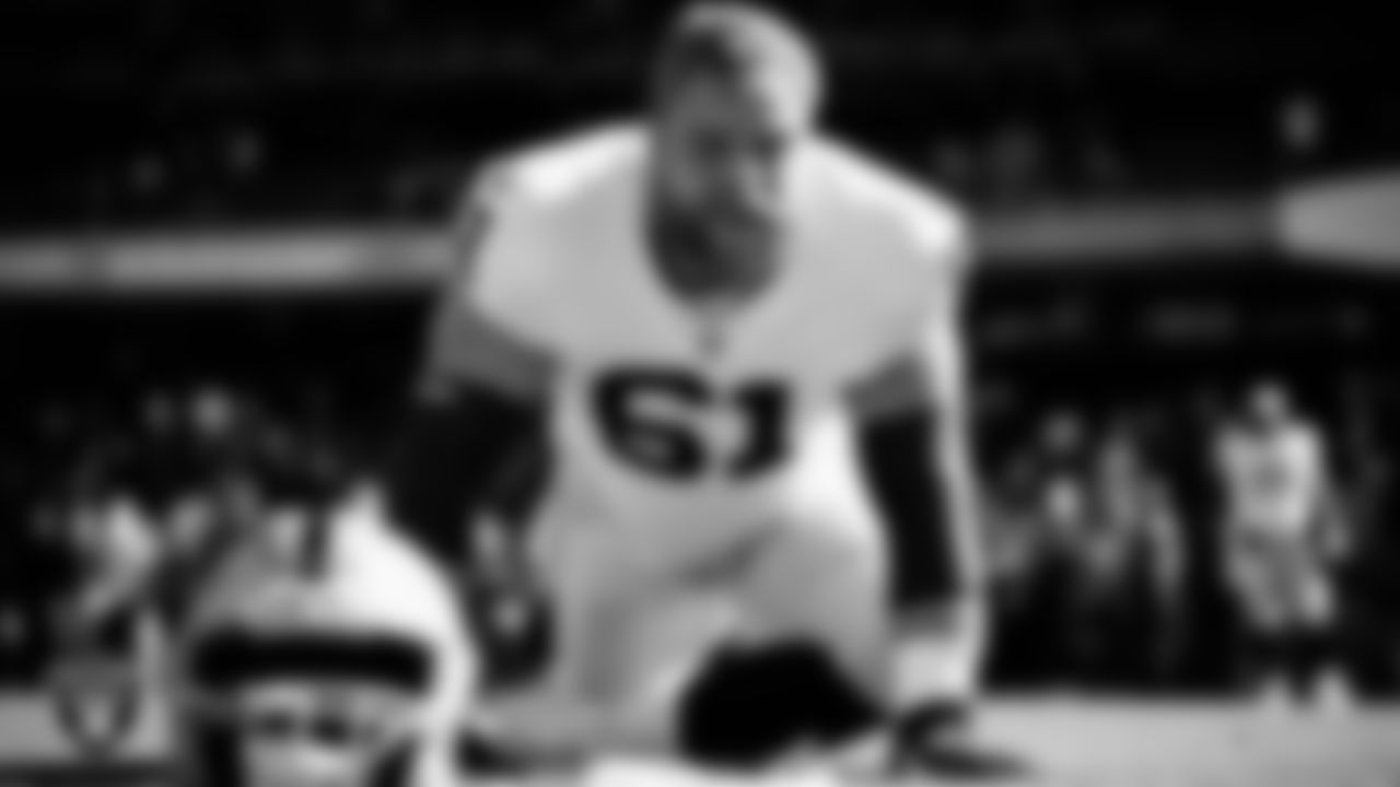 Las Vegas Raiders offensive lineman Jordan Meredith (61) warming up before the regular season away game against the Chicago Bears at Soldier Field.