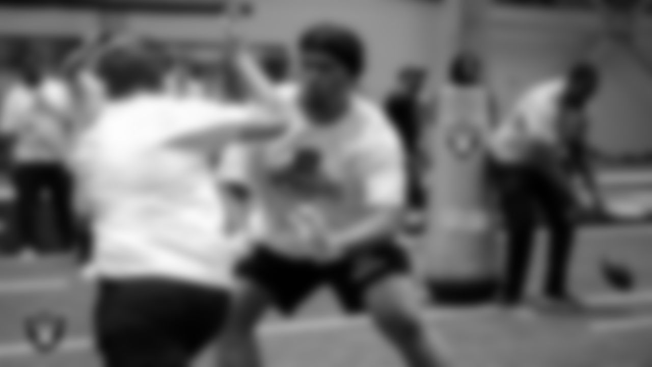 Athletes participate in drills during the ELITE Academy at Las Vegas Raiders Headquarters.