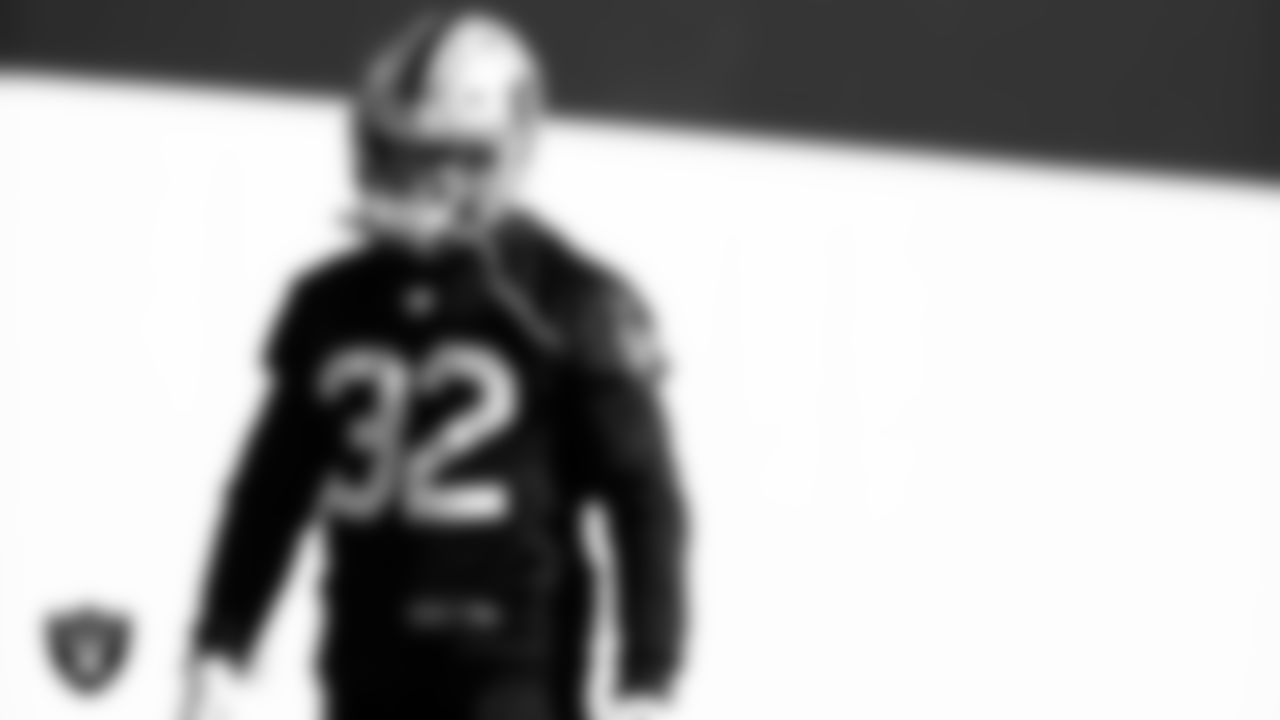 Las Vegas Raiders safety Dallin Leavitt (32) during practice at Intermountain Healthcare Performance Center.