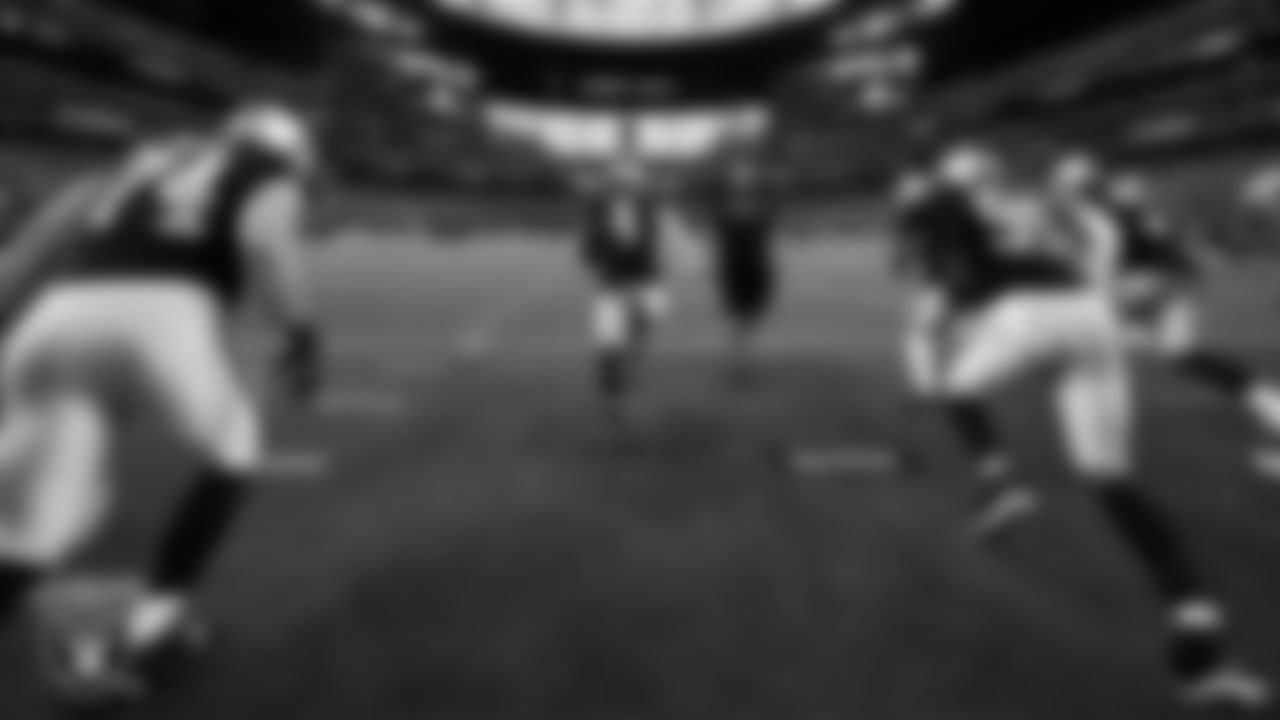 The Las Vegas Raiders warming up before the regular season home game against the Philadelphia Eagles.