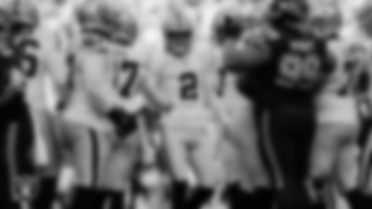 Las Vegas Raiders kicker Daniel Carlson (2) celebrates after making a PAT during the regular season away game against the Seattle Seahawks at Lumen Field.
