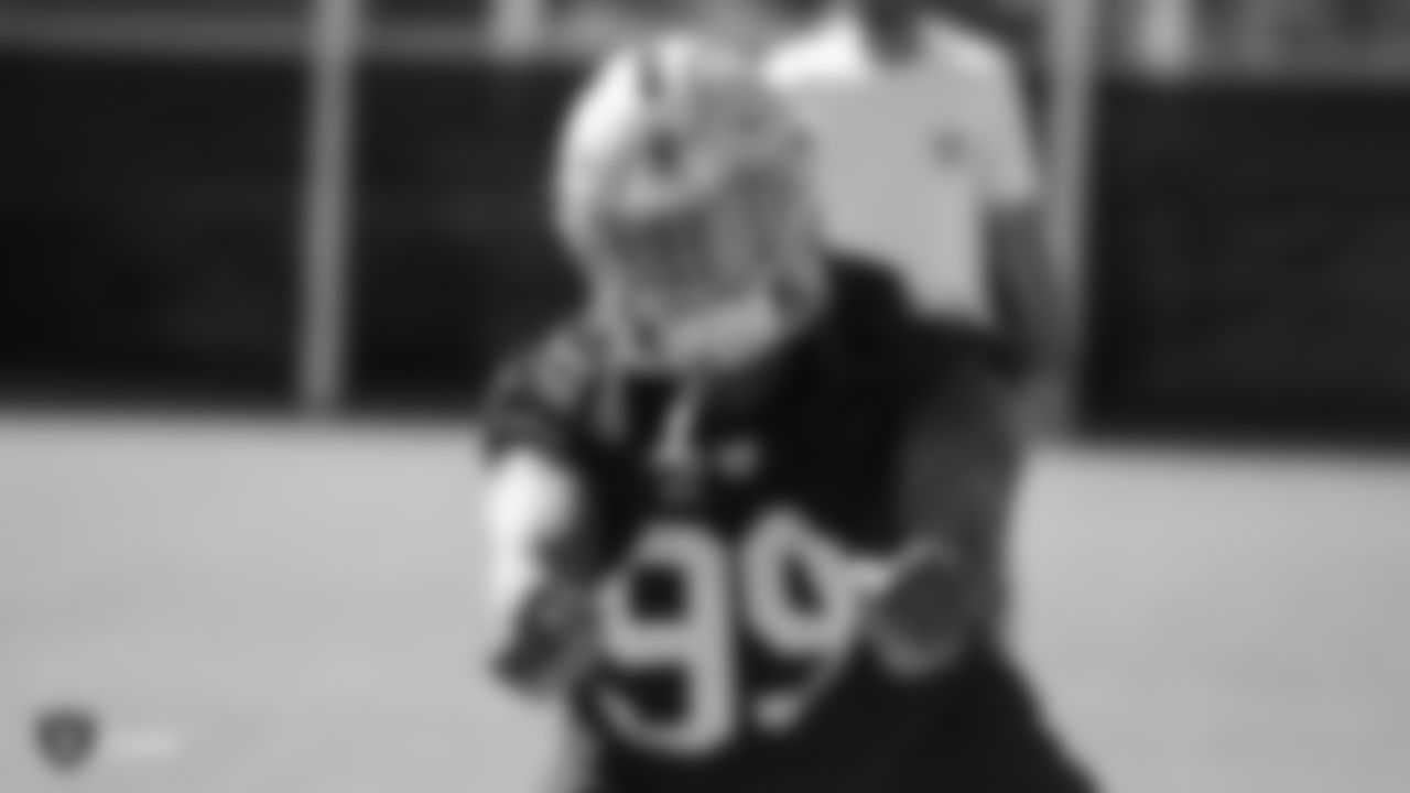 Oakland Raiders defensive end Arden Key (99) on the field for practice at 2018 Pre-Training Camp at The Oakland Raiders Napa Valley Training Complex, Wednesday, July 25, 2018, in Napa, California.