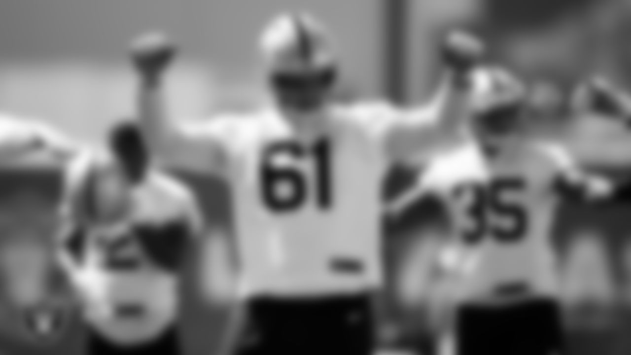 Las Vegas Raiders offensive lineman Jordan Meredith (61) during Mandatory Minicamp.