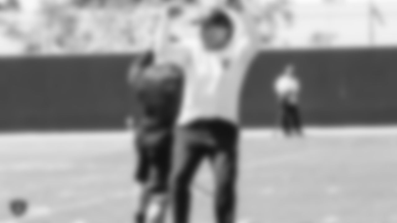 Oakland Raiders head coach Jon Gruden and strength and conditioning assistant Deuce Gruden at an Organized Team Activity (OTA) at the Oakland Raiders Practice Facility, Tuesday, May 29, 2018, in Alameda, California.