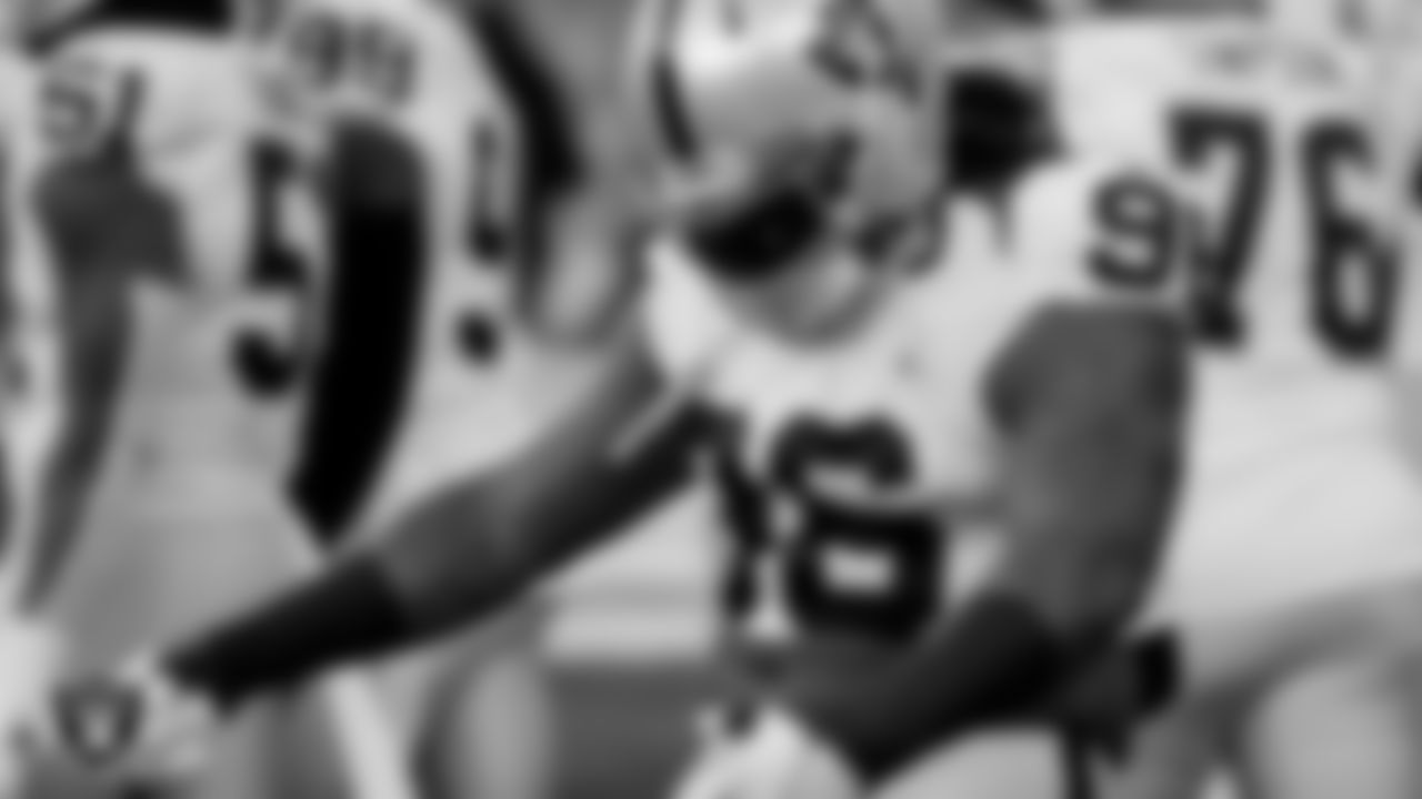 Las Vegas Raiders defensive tackle Darius Philon (96) warming up before the regular season away game against the Cleveland Browns.