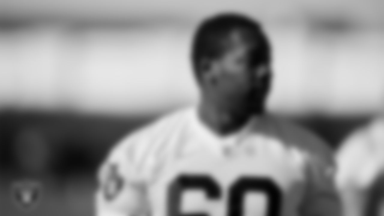 Las Vegas Raiders offensive lineman Tyrone Wheatley Jr. (60) at a workout during phase two of the offseason program.