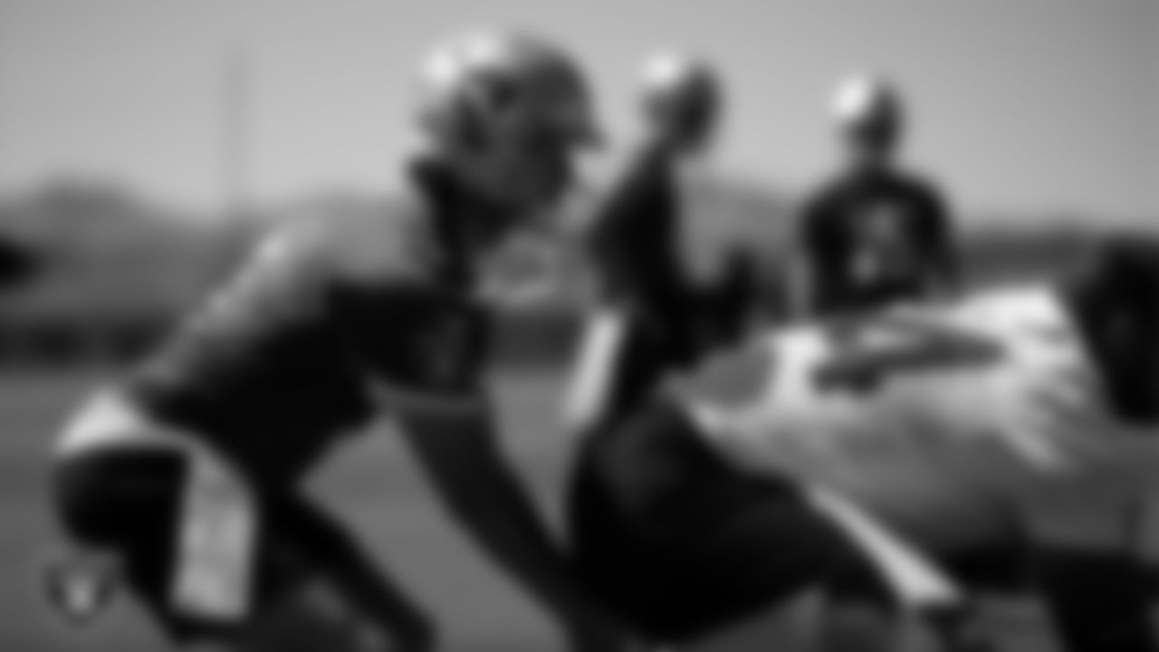 Las Vegas Raiders quarterback Jarrett Stidham (3) at an Organized Team Activity (OTA).