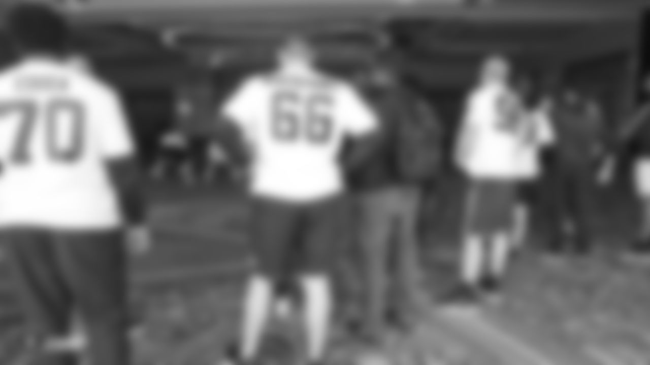 Wisconsin offensive lineman Beau Benzschawel (66) at a walk through on Day 4 of the 2019 Senior Bowl at Renaissance Hotel, Friday, January 25, 2019, in Mobile, Alabama.