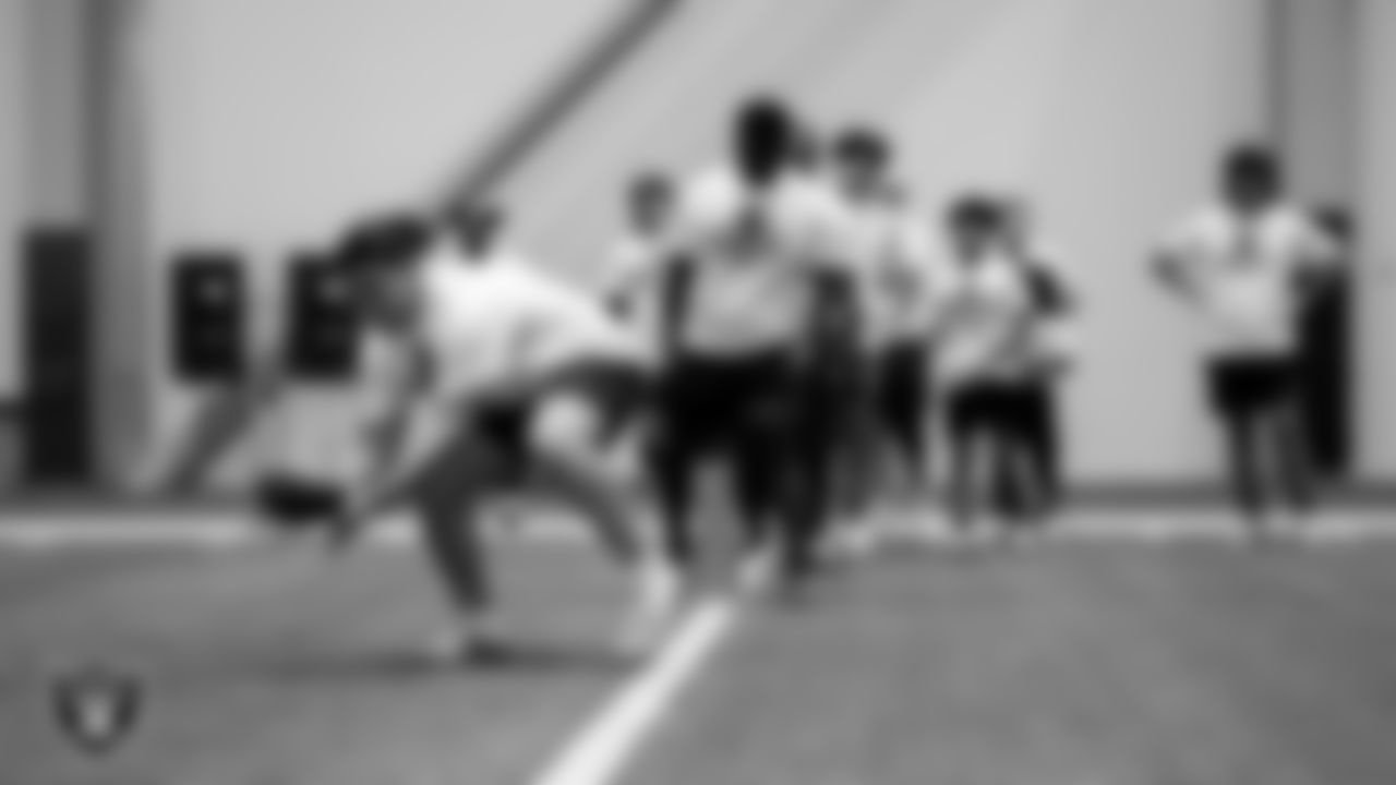An athlete participates in drills during the ELITE Academy at the Las Vegas Raiders Headquarters.