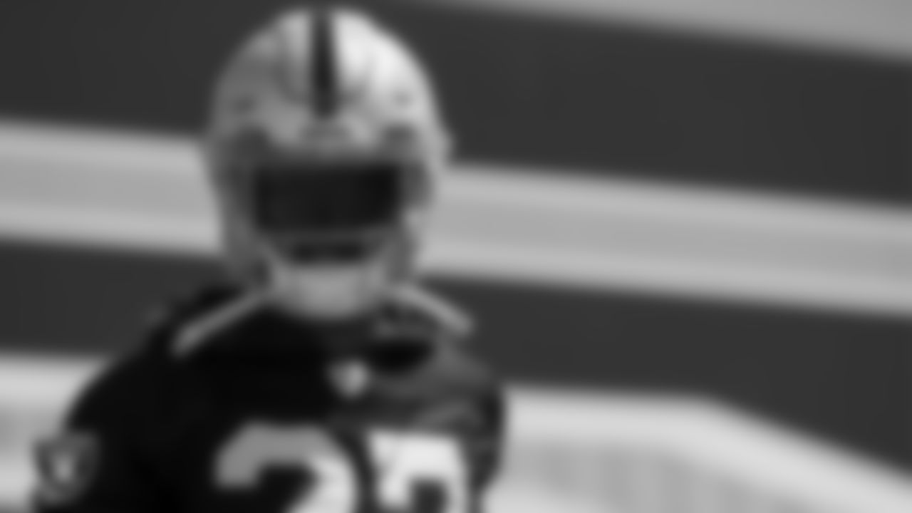 Las Vegas Raiders cornerback Trayvon Mullen (27) at an Organized Team Activity (OTA).