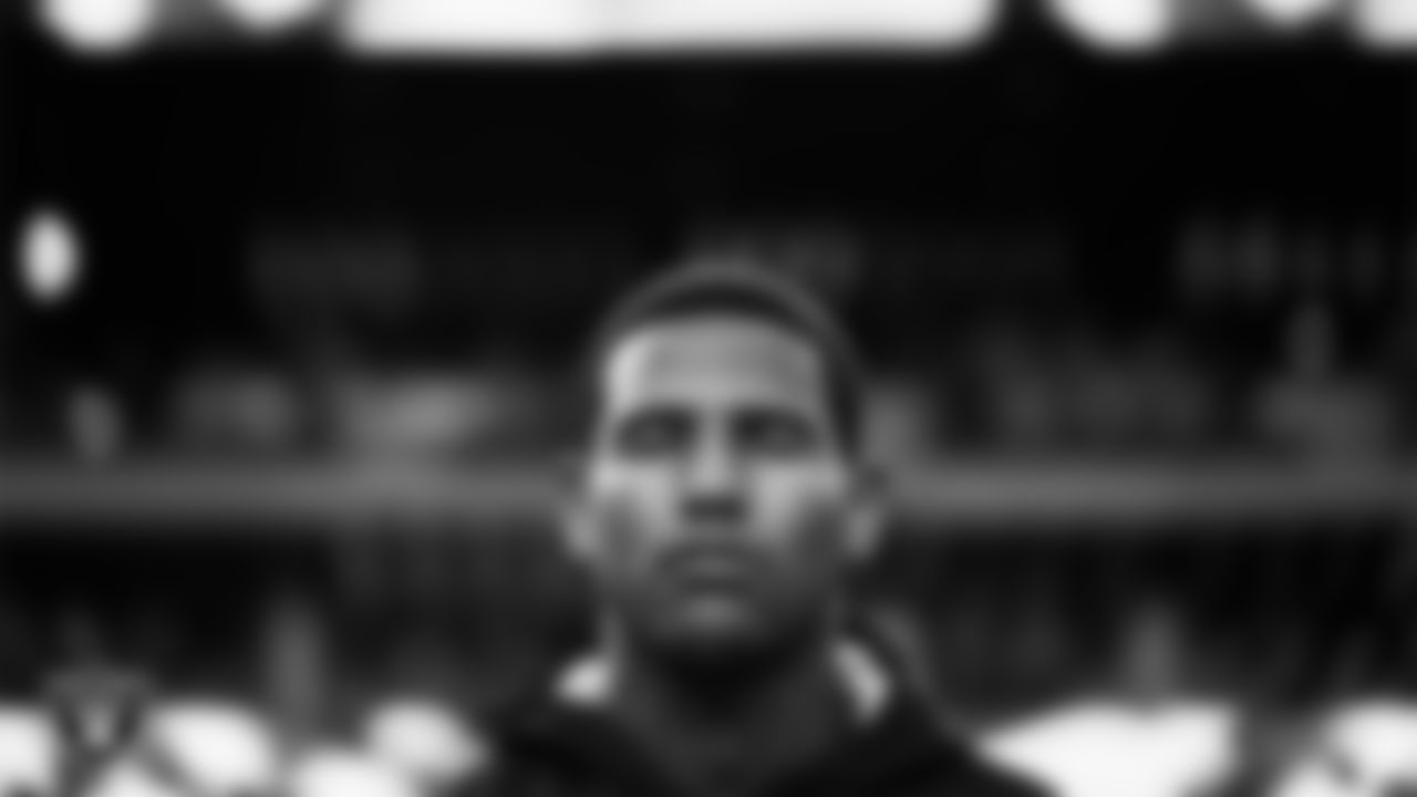 Las Vegas Raiders tight end Darren Waller (83) during the national anthem before the preseason home game against the Seattle Seahawks at Allegiant Stadium.