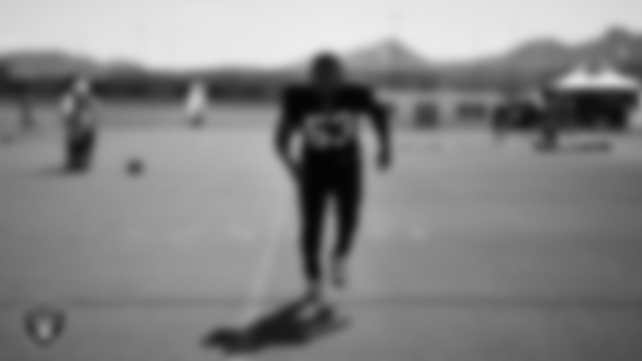 Las Vegas Raiders linebacker Kenny Young (53) on the field for practice at 2022 Training Camp at Intermountain Healthcare Performance Center.