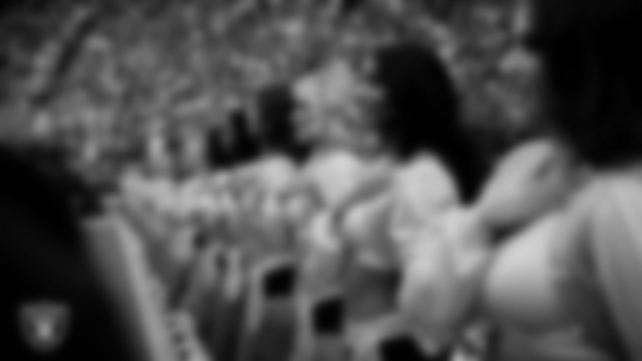 Raiderette Kennedy during the national anthem before the regular season home game against the Arizona Cardinals at Allegiant Stadium.
