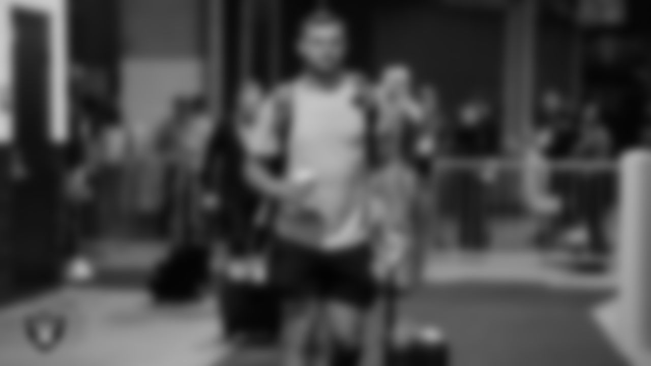 Las Vegas Raiders linebacker Luke Masterson (59) arrives to the regular season away game against the Jacksonville Jaguars at TIAA Bank Field.