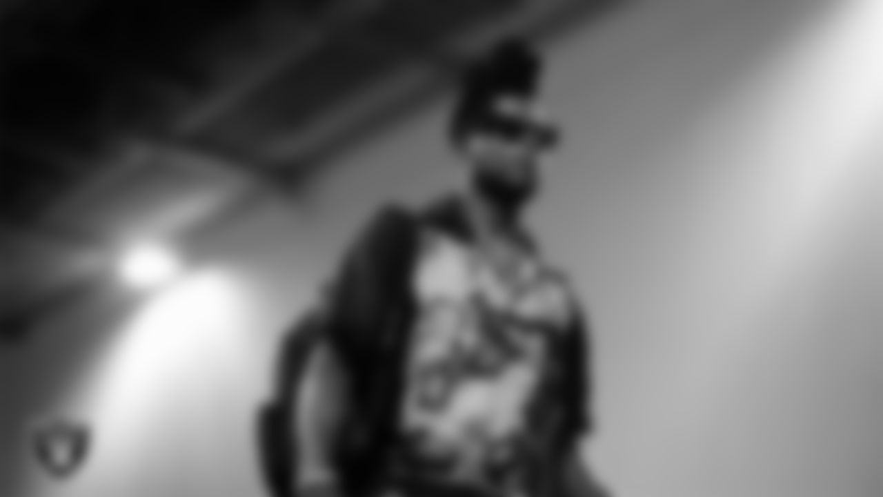 Las Vegas Raiders wide receiver Davante Adams (17) arrives to the regular season away game against the Los Angeles Chargers at SoFi Stadium.