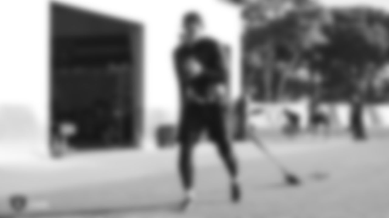 Raiders punter Johnny Townsend at a workout during phase one of the offseason program at the Raiders Practice Facility in Alameda, Calif.