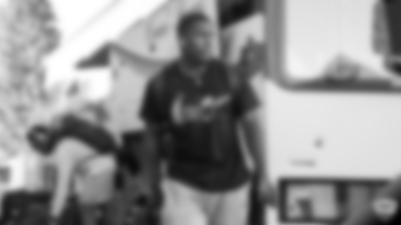 Oakland Raiders running back Josh Jacobs (28) arrives for 2019 Training Camp.