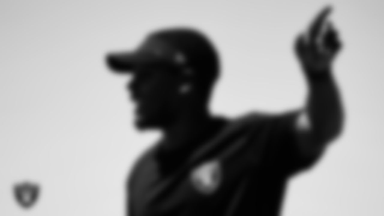 Las Vegas Raiders assistant defensive backs coach Addison Lynch at an Organized Team Activity (OTA).