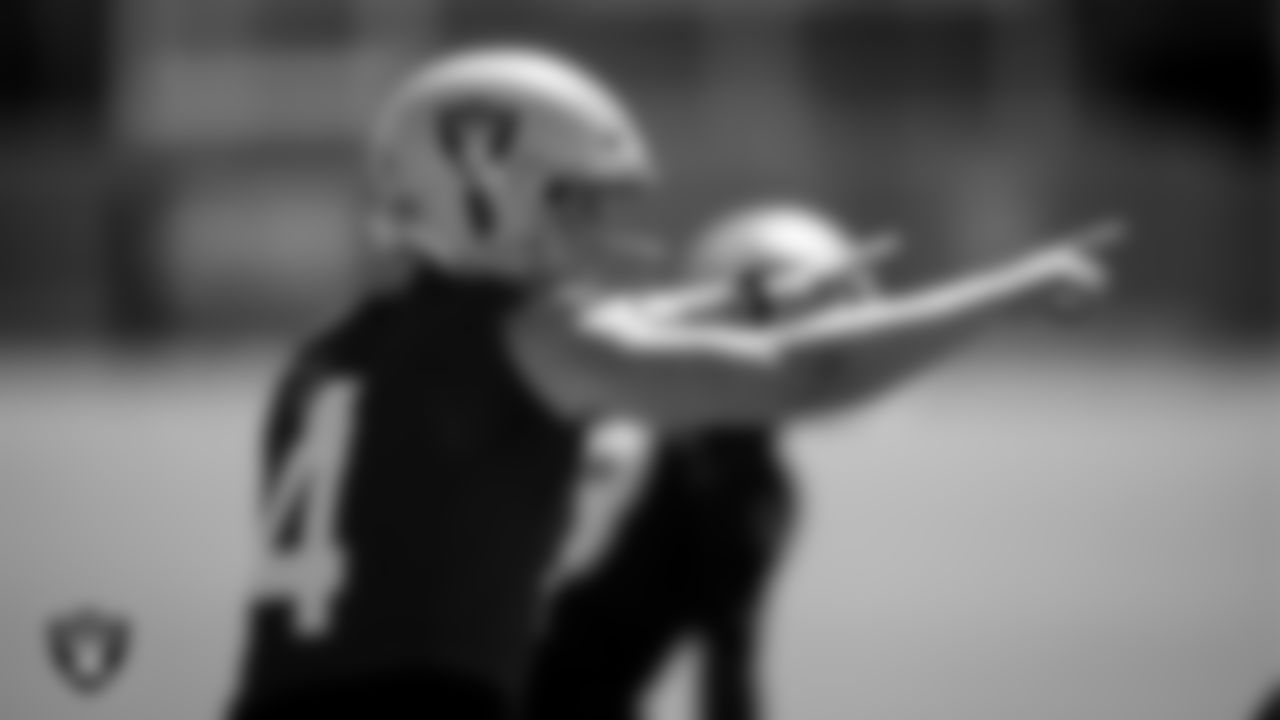 Las Vegas Raiders quarterback Derek Carr (4) during practice.