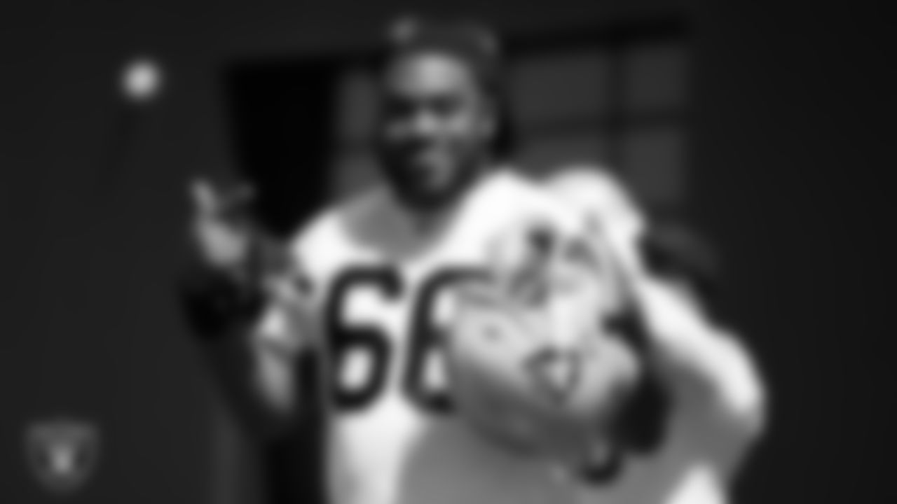 Las Vegas Raiders guard Dylan Parham (66) at an Organized Team Activity (OTA).