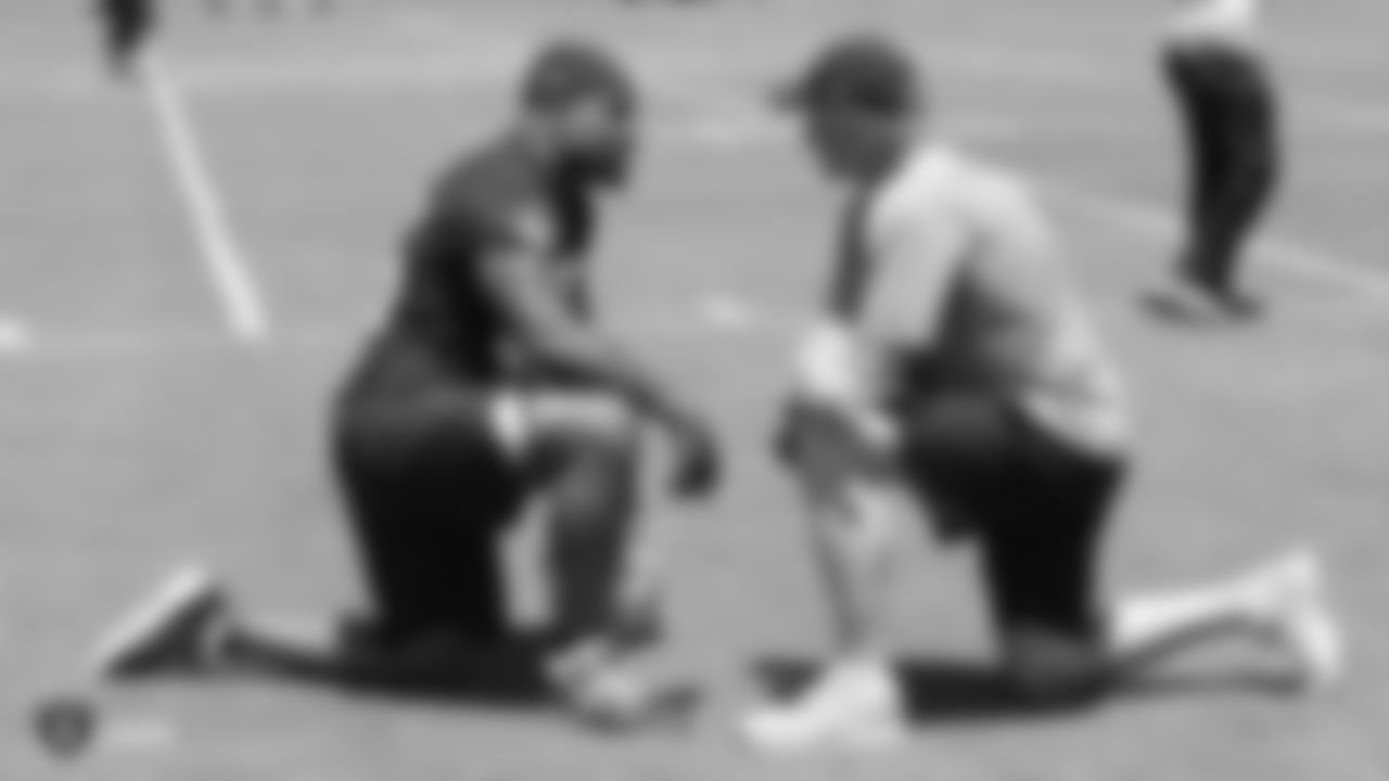 Raiders linebacker Vontaze Burfict (55) and general manager Mike Mayock at a Mandatory Minicamp at the Raiders Practice Facility in Alameda, Calif.