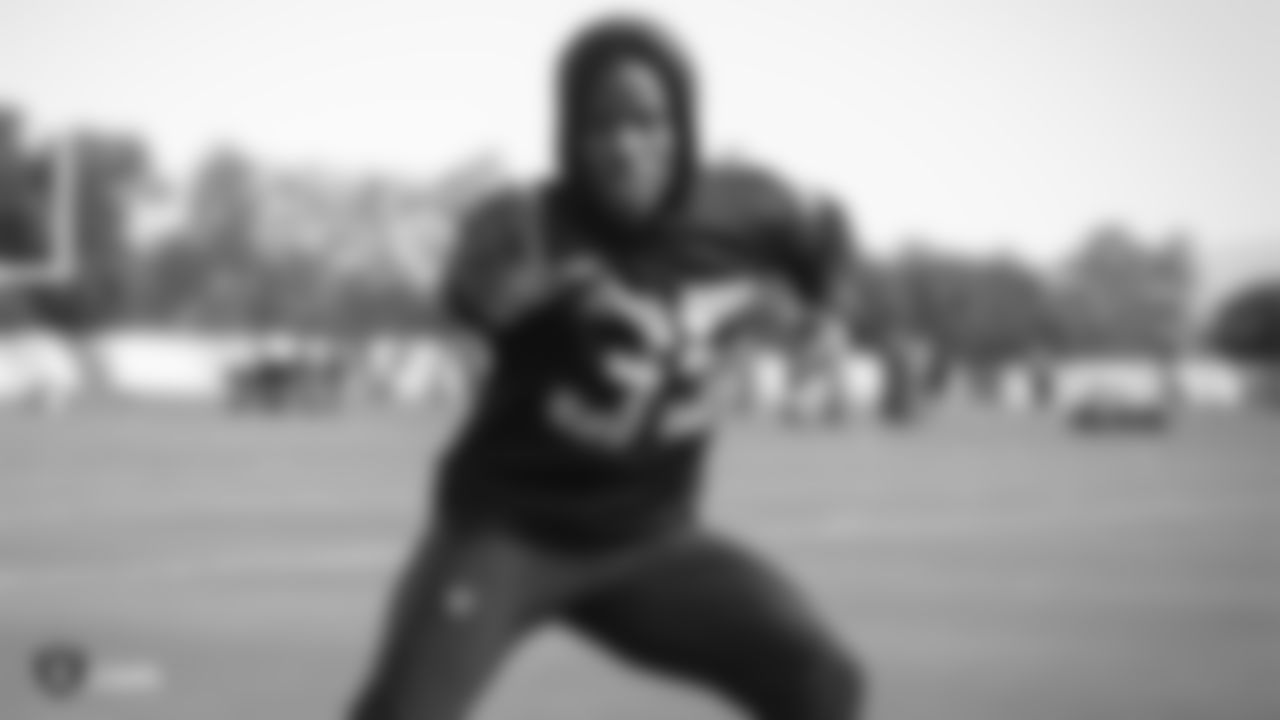Raiders safety Curtis Riley (35) at a workout during phase two of the offseason program at the Raiders Practice Facility, in Alameda, Calif.