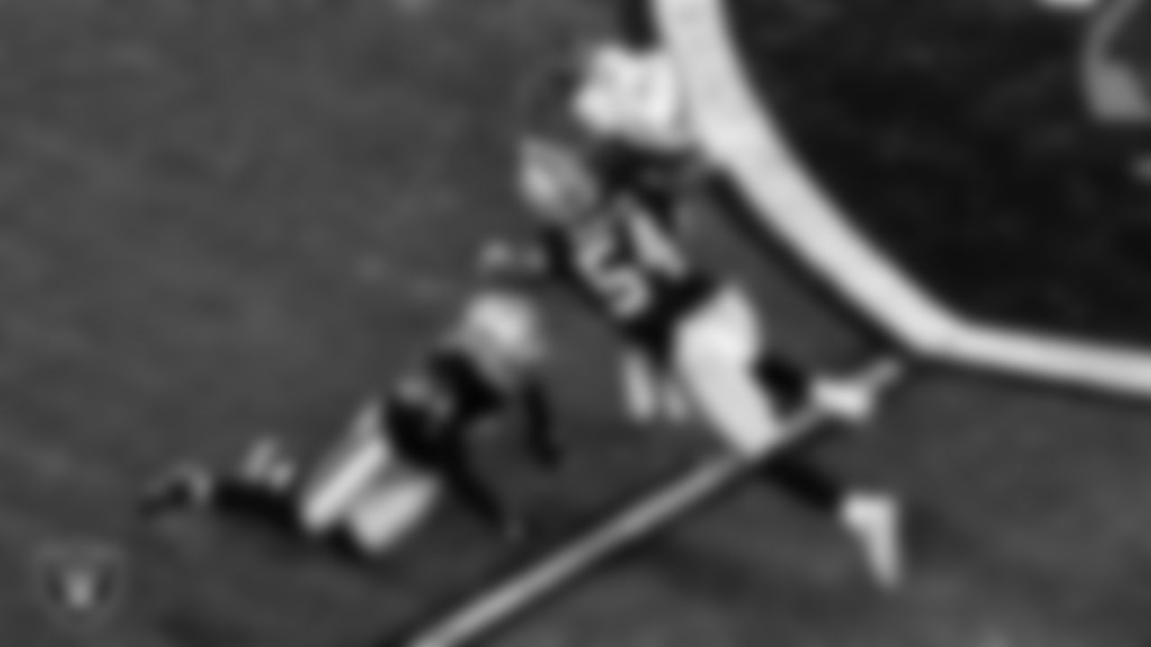 Las Vegas Raiders linebacker Raekwon McMillan (54) makes a tackle during the regular season home game against the Miami Dolphins.