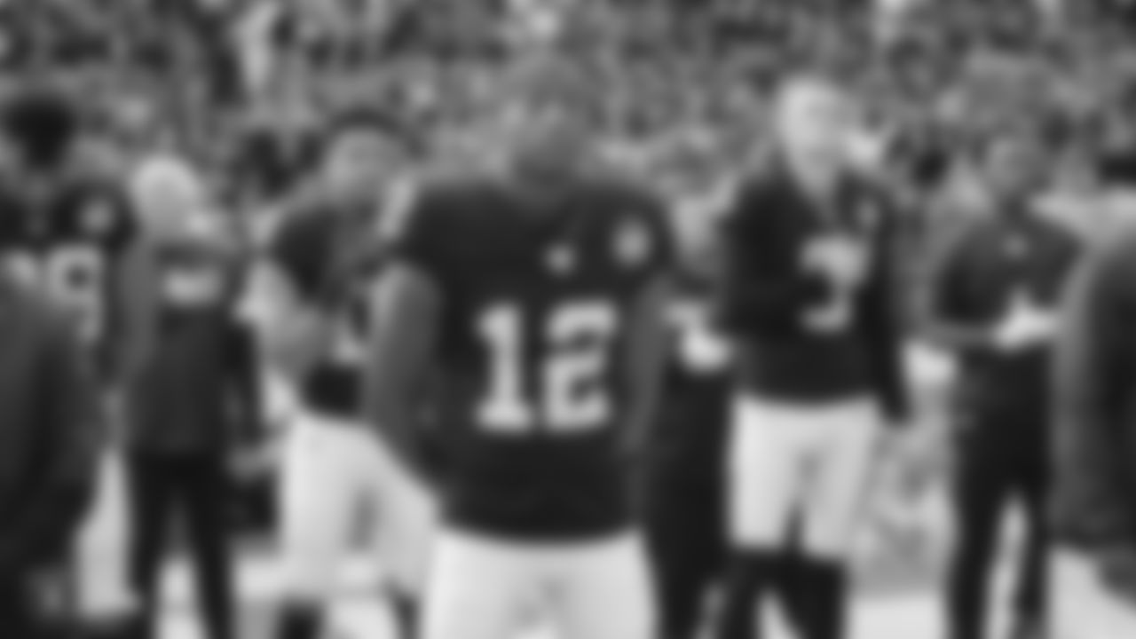 Raiders wide receiver Zay Jones (12) during the national anthem before the regular season game against the Tennessee Titans.