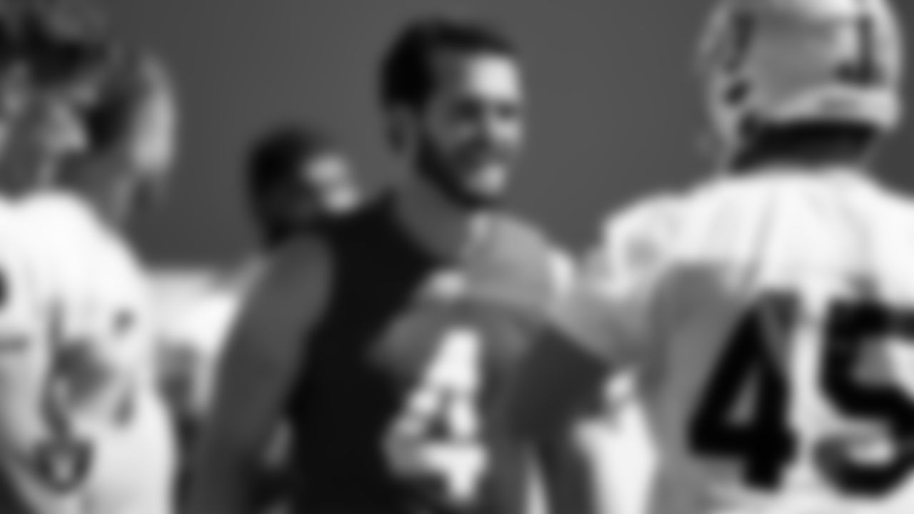 Las Vegas Raiders quarterback Derek Carr (4) during practice at Intermountain Healthcare Performance Center.
