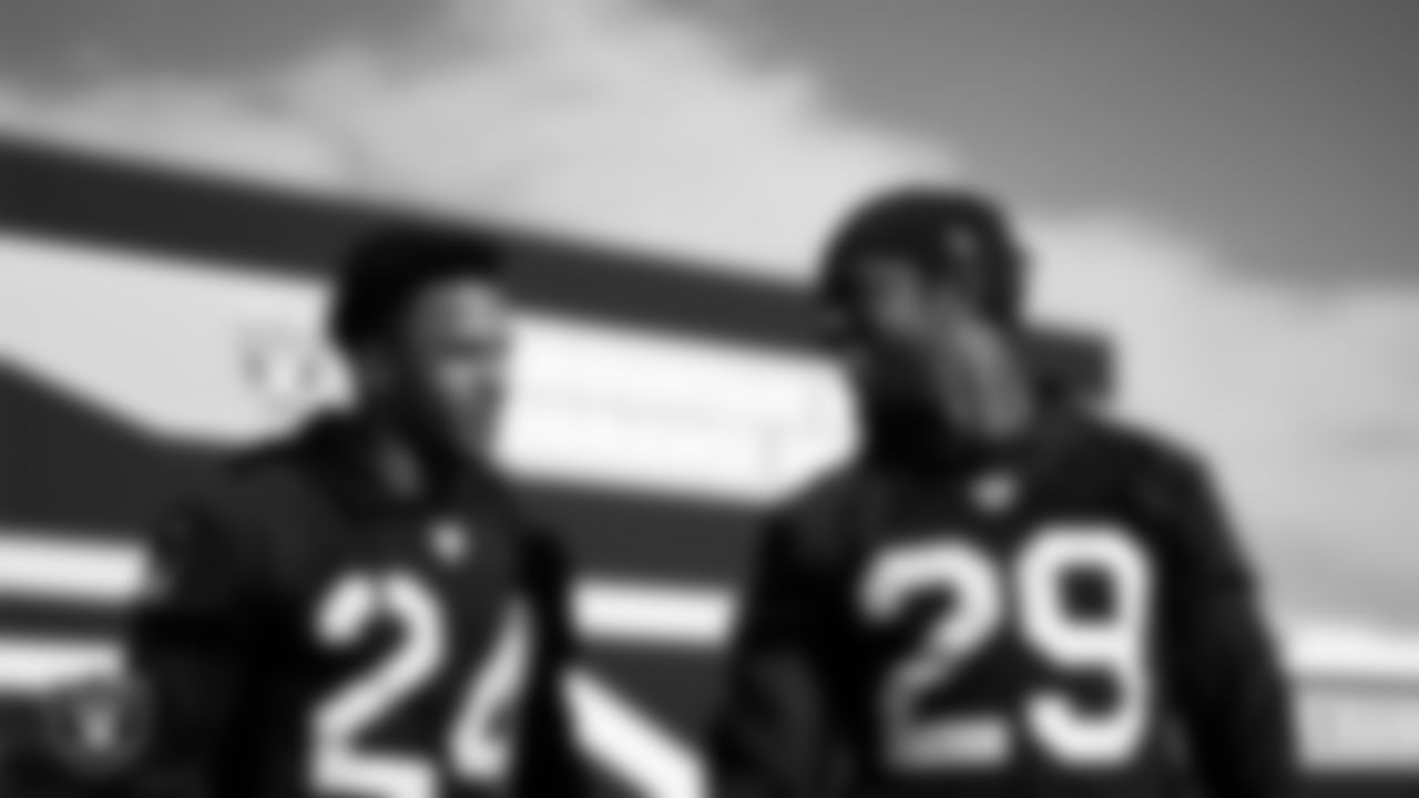 Las Vegas Raiders safety Johnathan Abram (24) and cornerback Casey Hayward Jr. (29) during practice at Intermountain Healthcare Performance Center.