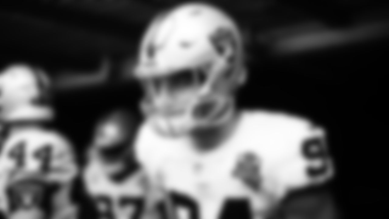 Las Vegas Raiders defensive end Carl Nassib (94) waits to be introduced onto the field before the regular season away game against the Cleveland Browns.
