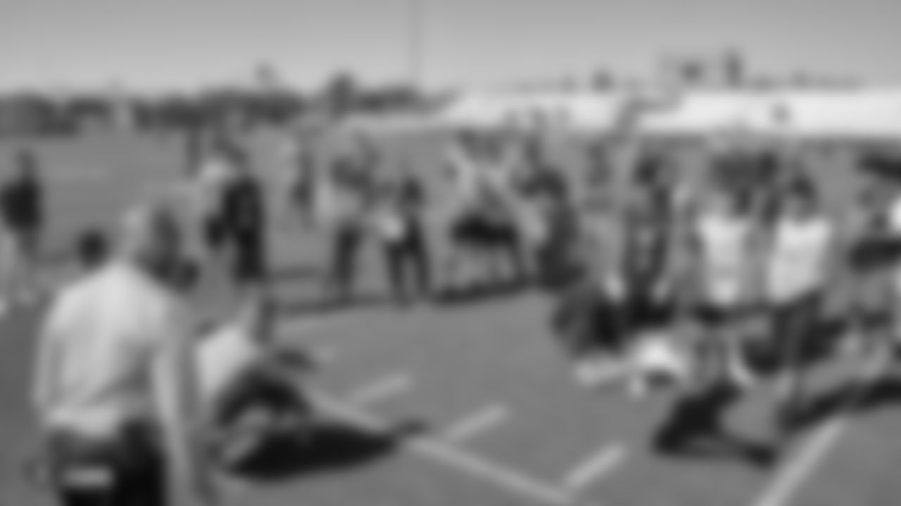 The Raiders, represented by alumnus Leo Gray, collaborate with the Las Vegas Metro Police Activities League to start a 7-on-7 NFL FLAG Passing League for high school junior varsity athletes, Saturday, April 20, 2019, at Rancho High School in Las Vegas, Nev.