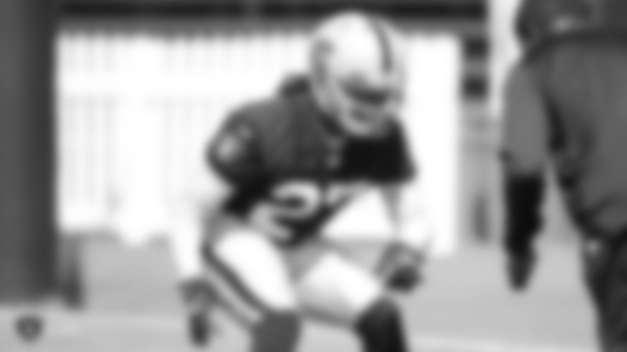 Oakland Raiders free safety Reggie Nelson (27) on the field for practice at 2018 Training Camp at The Oakland Raiders Napa Valley Training Complex, Friday, July 27, 2018, in Napa, California.